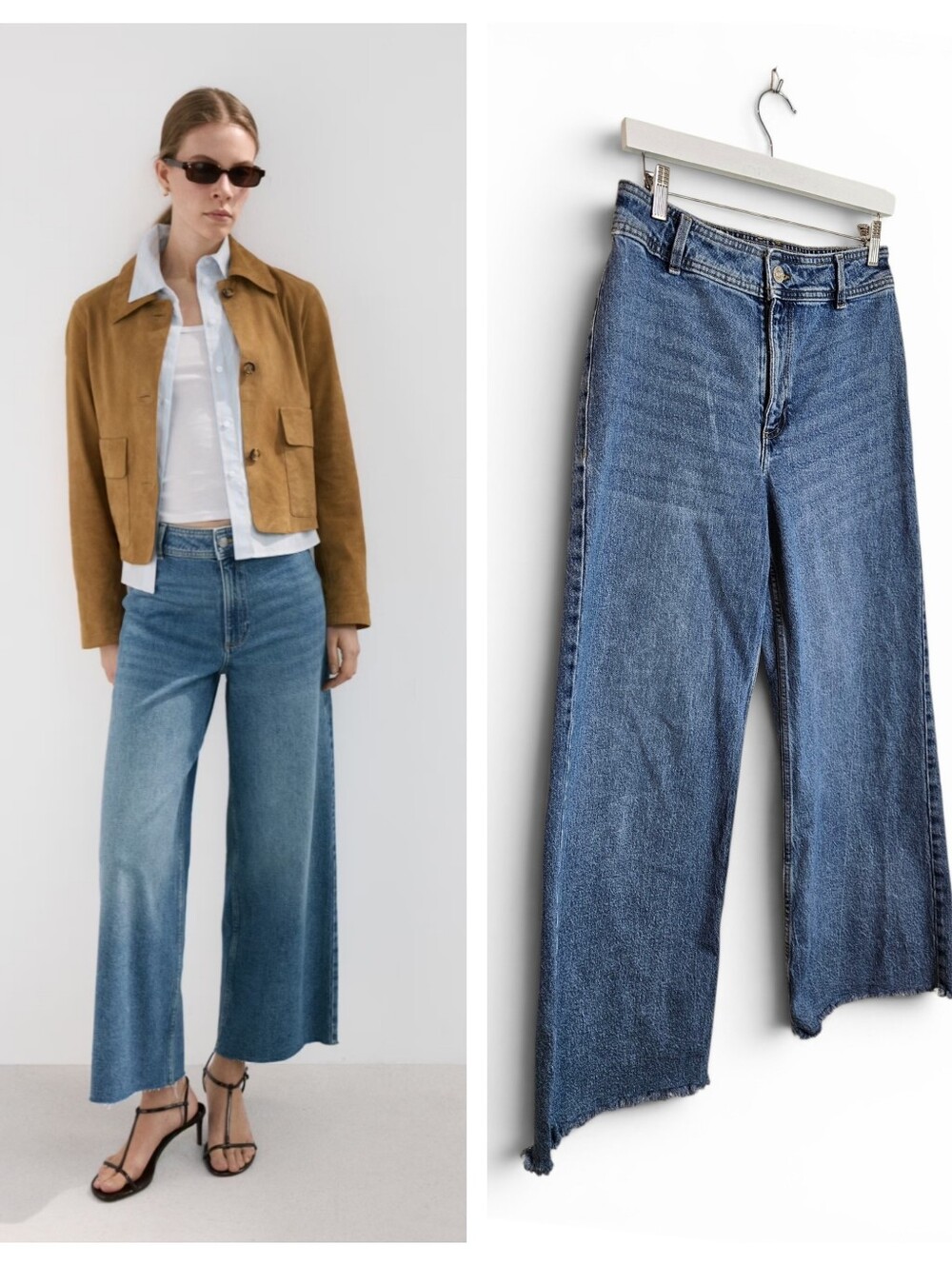 Mango Catherine Culotte Jeans Size 6 High Rise Wide Leg Frayed Hem